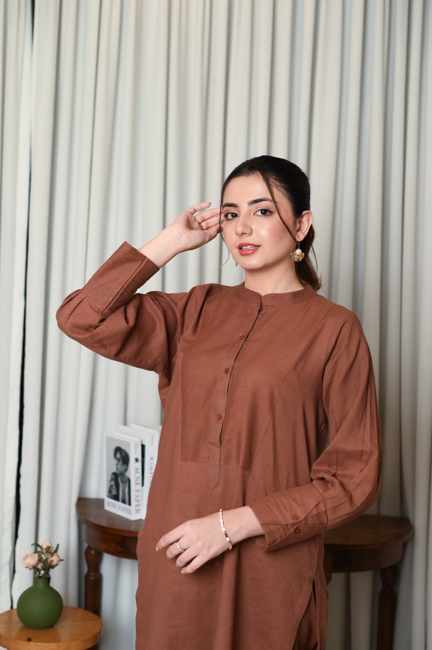 Earthy Poise – Brown Co-Ord Set with Puff Sleeves