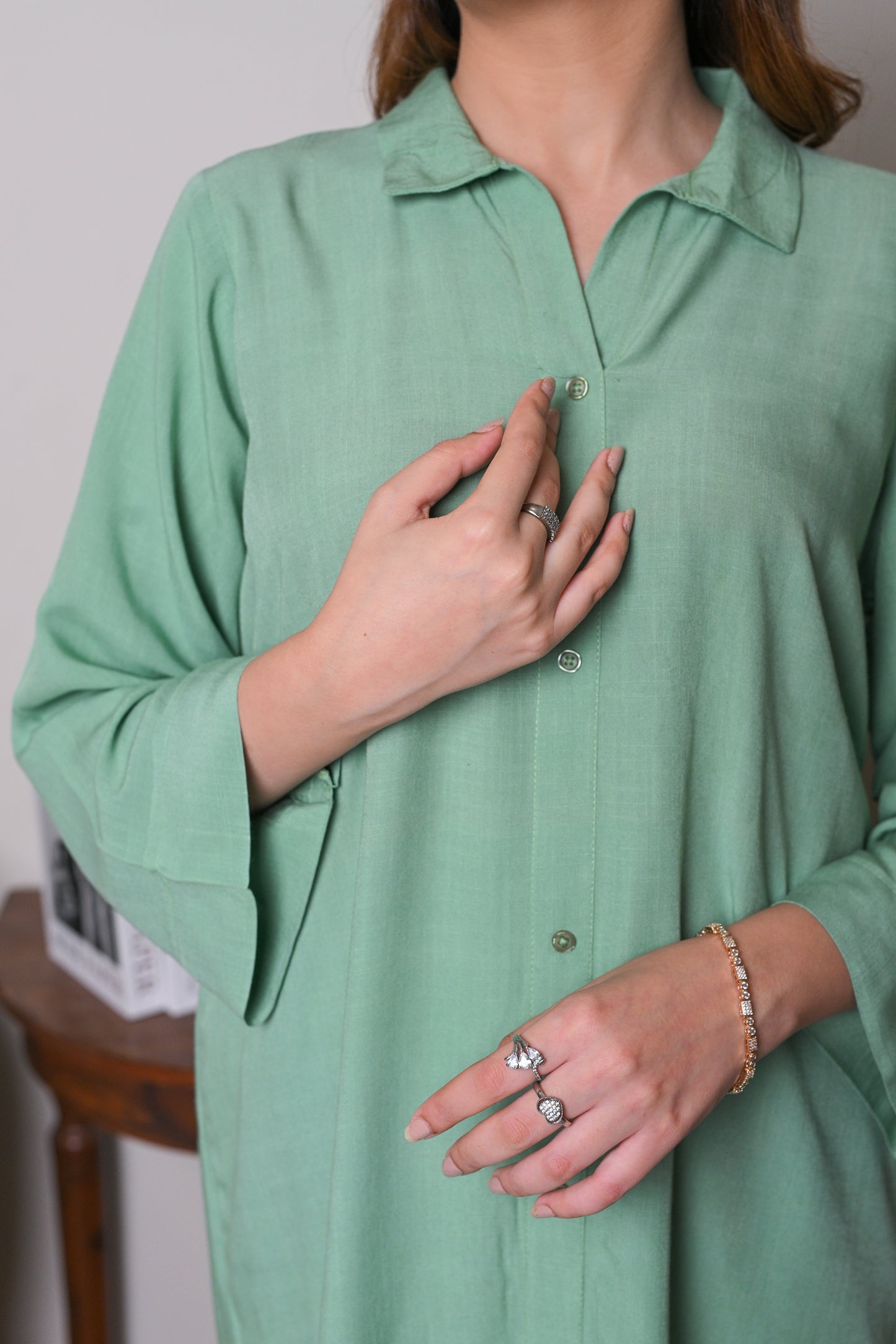 Serene Pastel – Green Button-Down Co-Ord Set