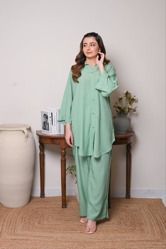 Serene Pastel – Green Button-Down Co-Ord Set