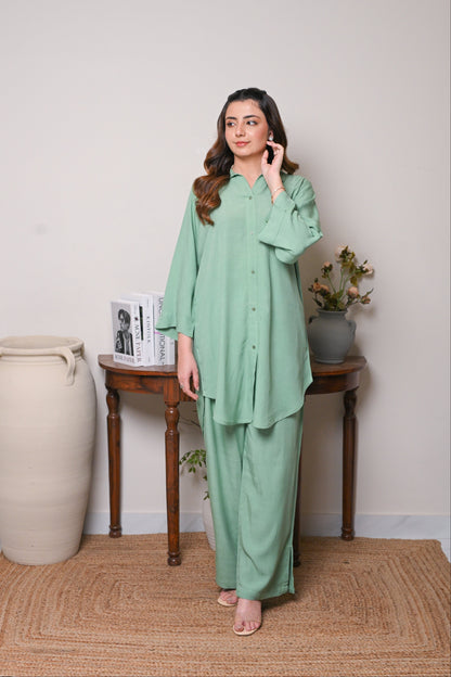 Serene Pastel – Green Button-Down Co-Ord Set