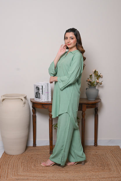 Serene Pastel – Green Button-Down Co-Ord Set
