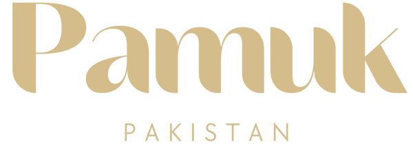 Gold 'Pamuk Pakistan' logo on a white background