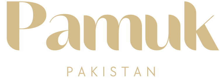 Gold 'Pamuk Pakistan' logo on a white background